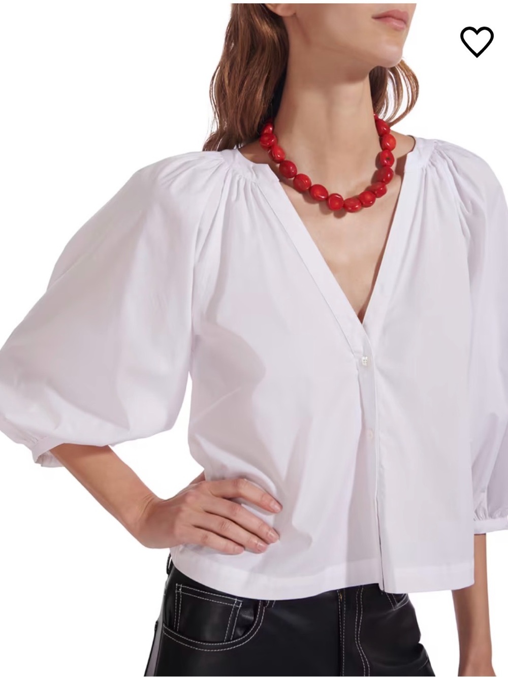 STAUD White Puff-Sleeve Blouse (XS)